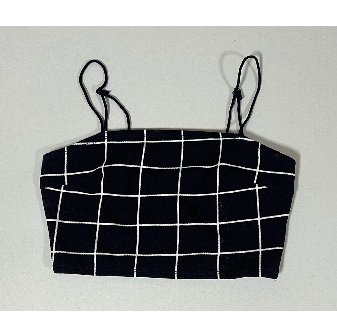 Japanese Brand Navy Blue Checkered Grid Tank Crop Top Shirt Blouse Size XS🤍 Size XS / US 0-2 / IT 36-38 - 2 Thumbnail