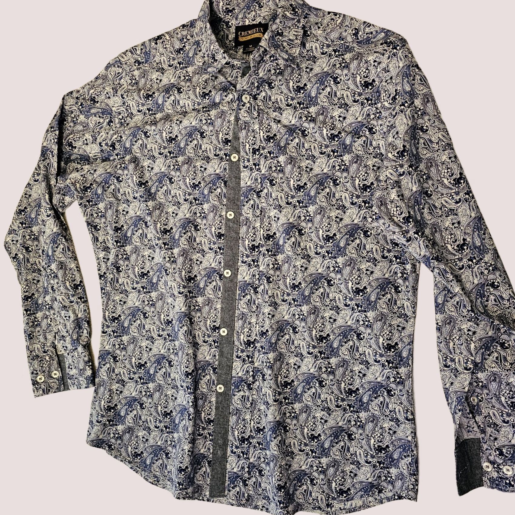 Cremieux Daniel Cremieux Premium Denim Shirt Men's L Blue Paisley Flip Cuff Button-Front Collared Long Sleeve Casual Party/Cocktail Shirt Size US L / EU 52-54 / 3 - 1 Thumbnail