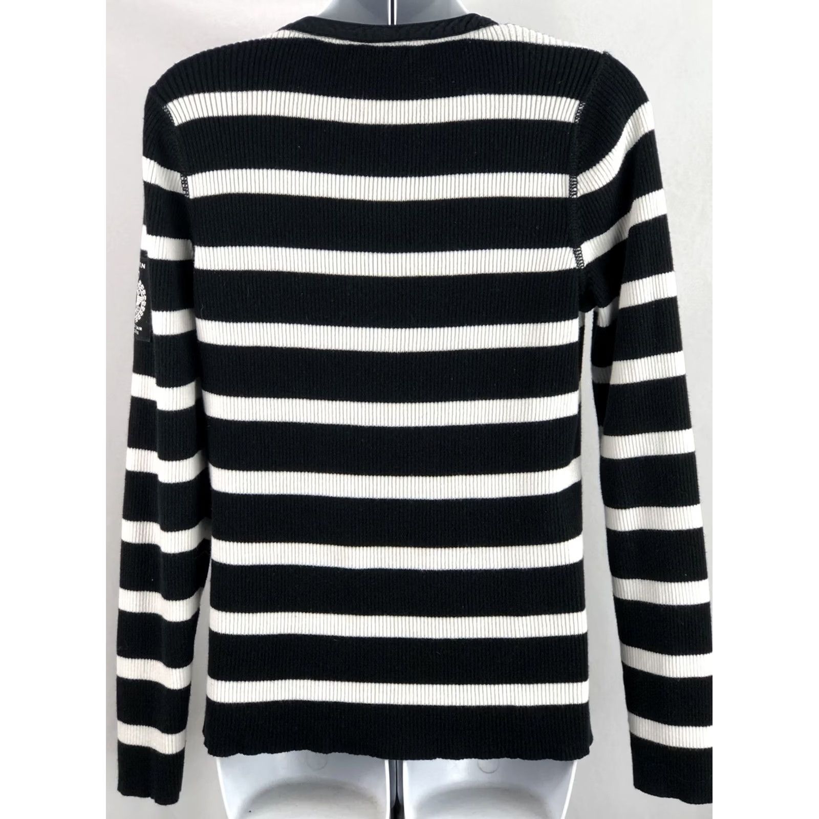 Ralph Lauren VINTAGE Ralph Lauren Sweater L Blk/Wht Stripe 1/2 Zip Henley Racing Team Patch Shirt Womens Size L / US 10 / IT 46 - 3 Thumbnail