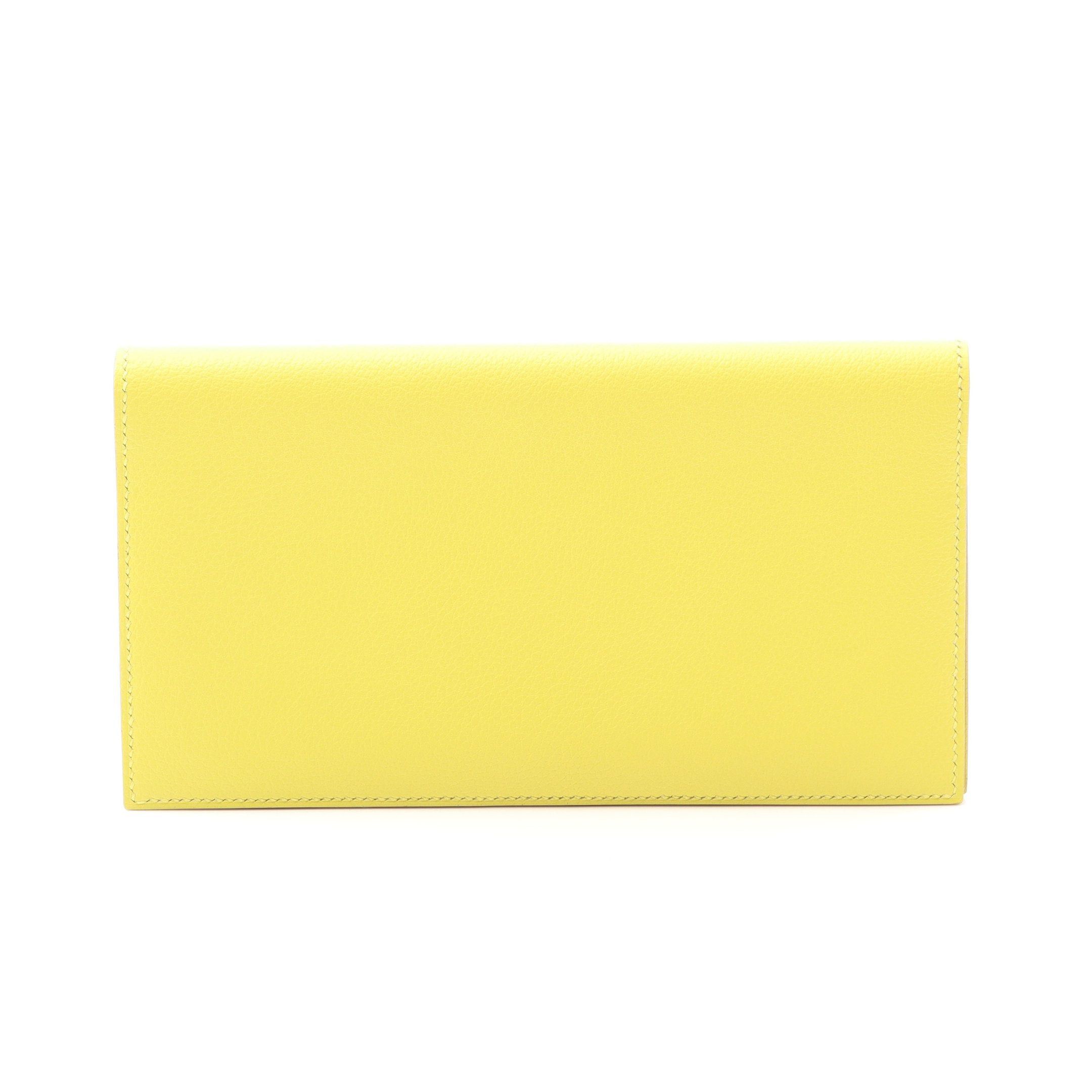 Hermes Mc2 Fleming Soufflé Bi-Fold Long Wallet Evercolor Yellow B Stamp