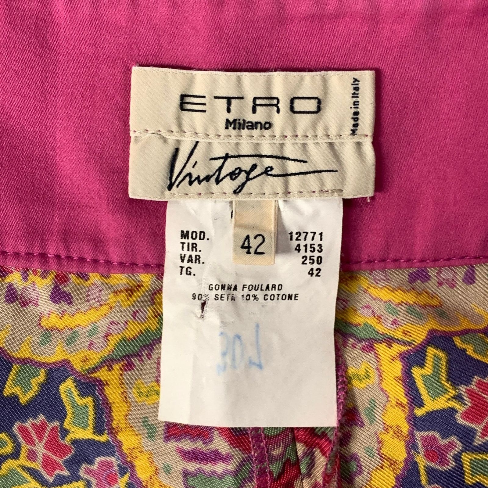 Etro ETRO Size 6 Pink Blue Silk Cotton Paisley Knee-Length Skirt Size 28" / US 6 / IT 42 - 5 Thumbnail