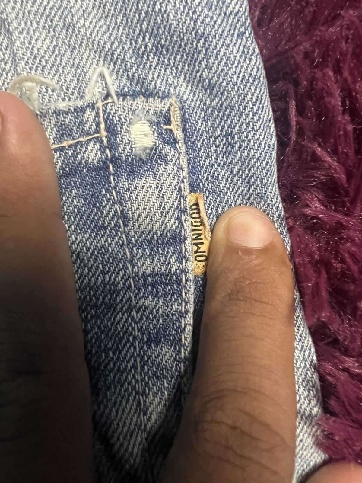 OMNIGOD VTG OMNIGOD Japan Distressed Thrashed Selvage Denim Jean(47) Size US 33 - 13 Thumbnail