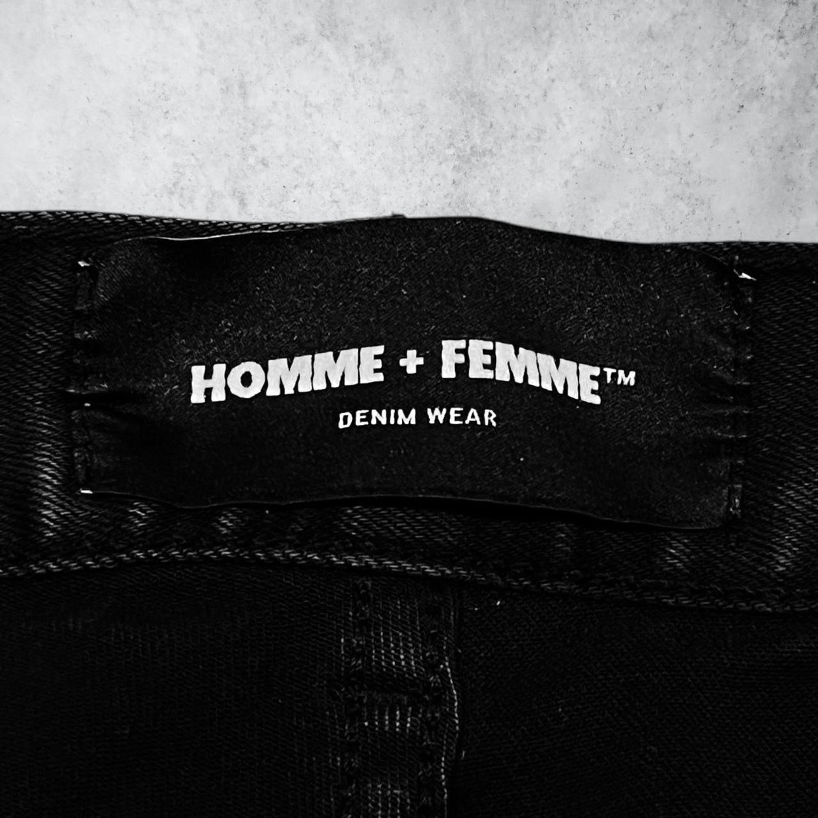 Homme + Femme La Homme + Femme Black & Blue Skinny Jeans w/ Side Text Size US 34 / EU 50 - 6 Thumbnail