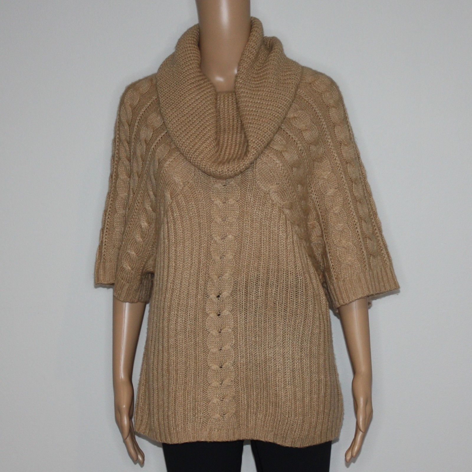 Other Venue Short Sleeve Knit Cowl Neck Sweater Top in Tan Color Size L / US 10 / IT 46 - 1 Thumbnail