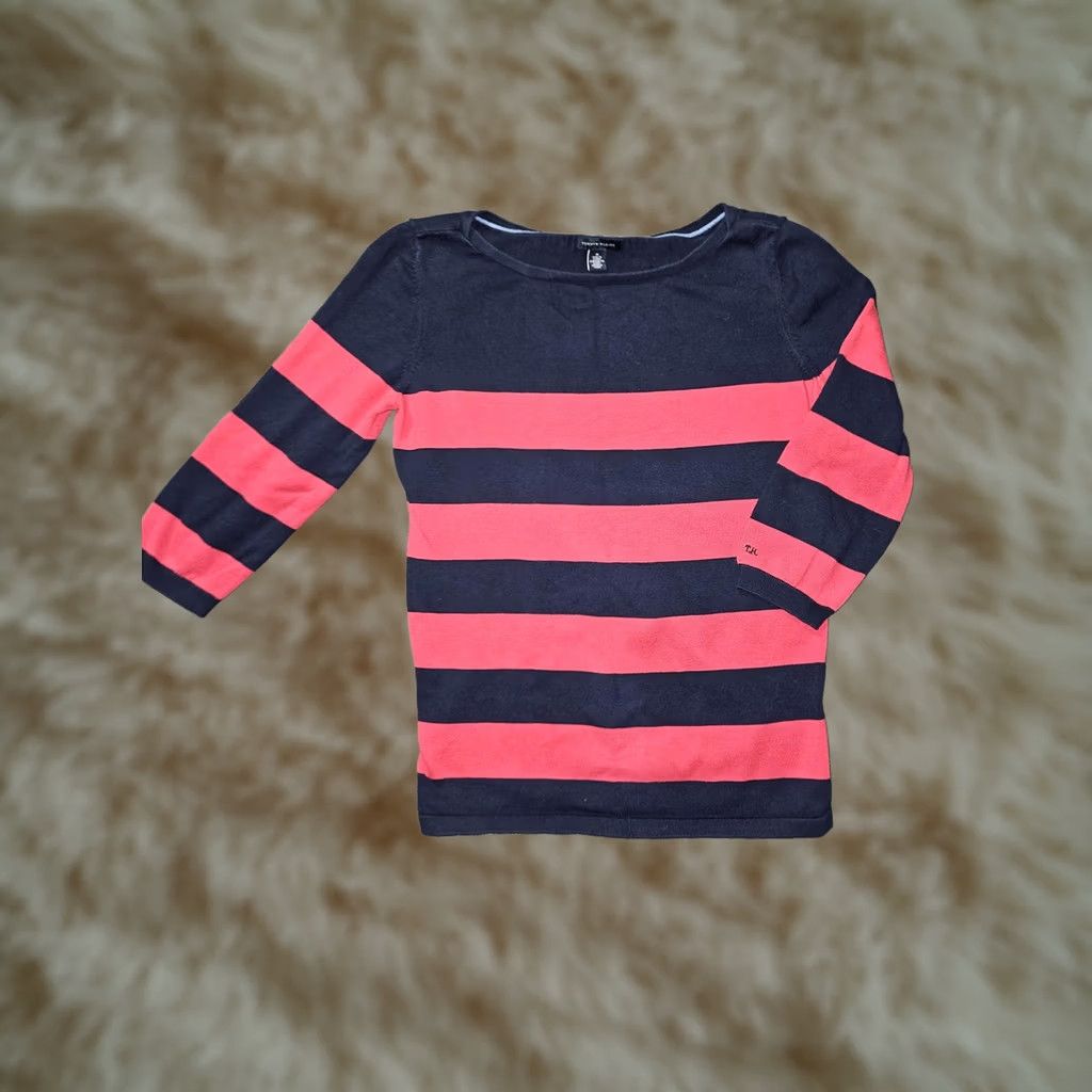 Tommy Hilfiger Tommy Hilfiger Sweater Womens Medium Navy Blue Pink Classic Striped Pullover Size M / US 6-8 / IT 42-44 - 1 Thumbnail