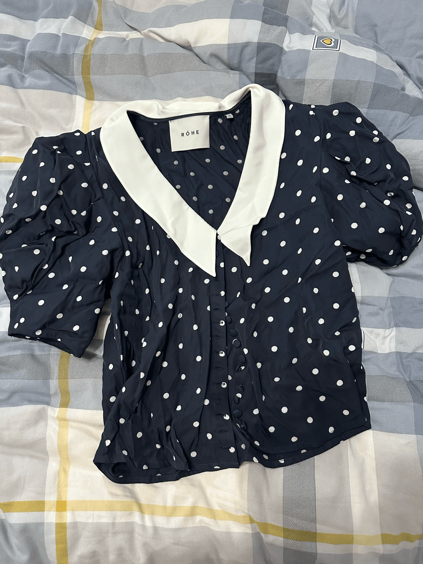 Rohe Navy Polka Dot Bubble Sleeve Shirt Size S / US 4 / IT 40 - 1 Thumbnail