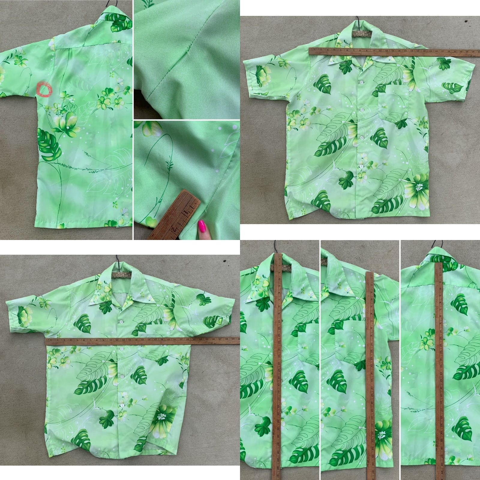 J Brand VINTAGE Hookano Hawaiian Shirt Men M Green Floral Short Sleeve Button-Up 100% Polyester Tiki Aloha Size US M / EU 48-50 / 2 - 11 Thumbnail