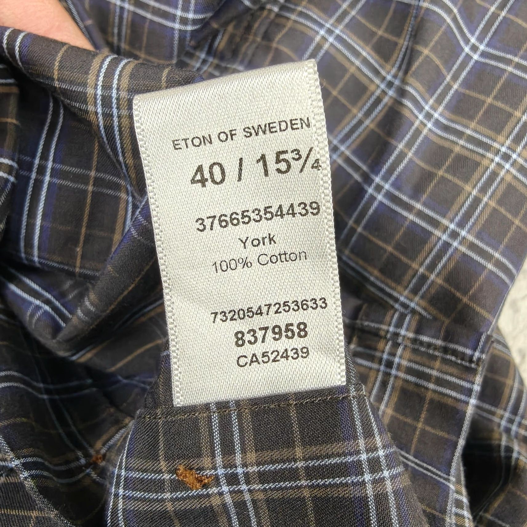 Eton VINTAGE Eton Dress Shirt Mens 16 34/35 Brown Plaid Slim Fit Button-Down Cotton York Size 40R - 4 Thumbnail