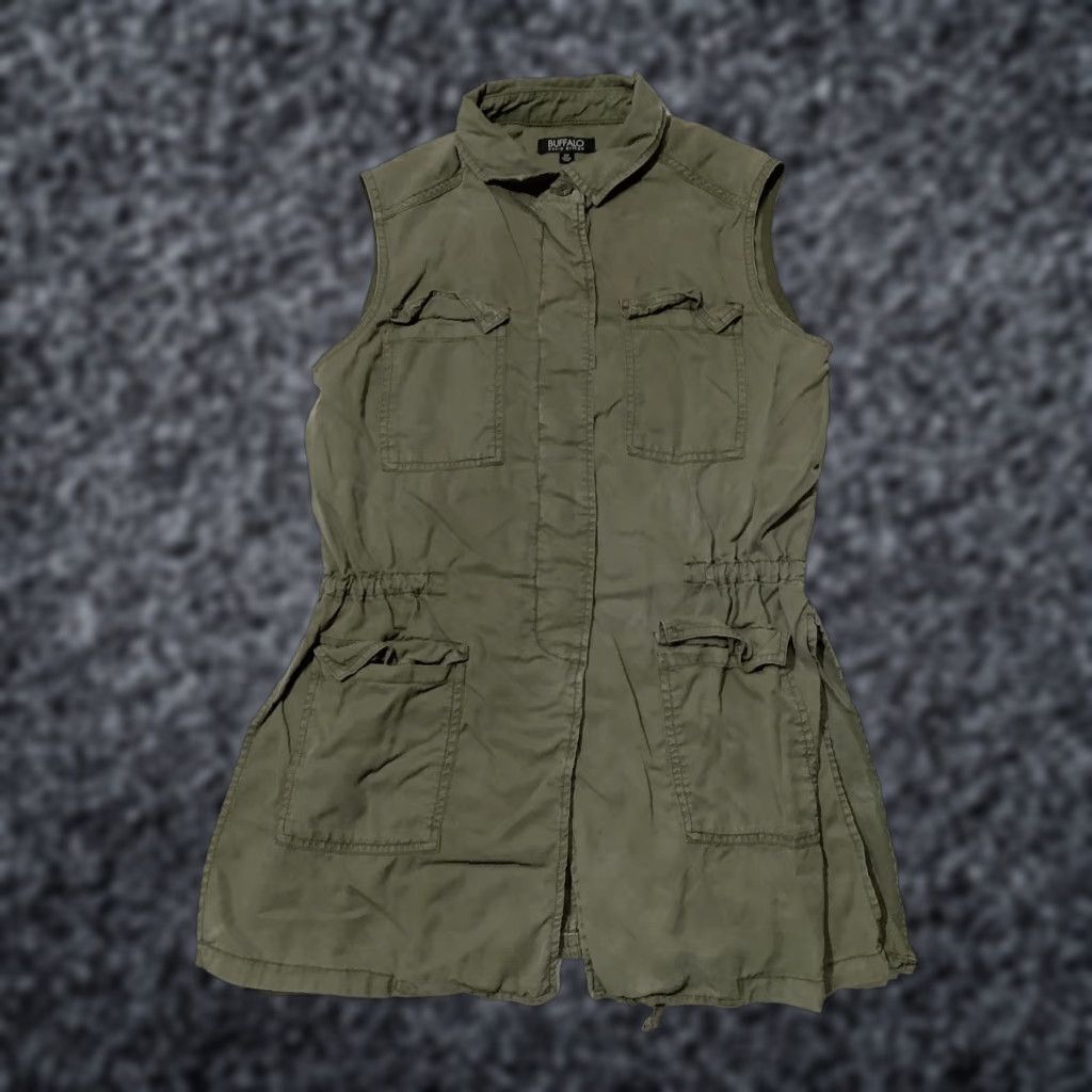 Buffalo David Bitton Buffalo David Bitton Top Womens S Olive Green Military Pockets Sleeveless Collared Button-Up Utility Shirt Short Mid-Length Size S / US 4 / IT 40 - 1 Thumbnail