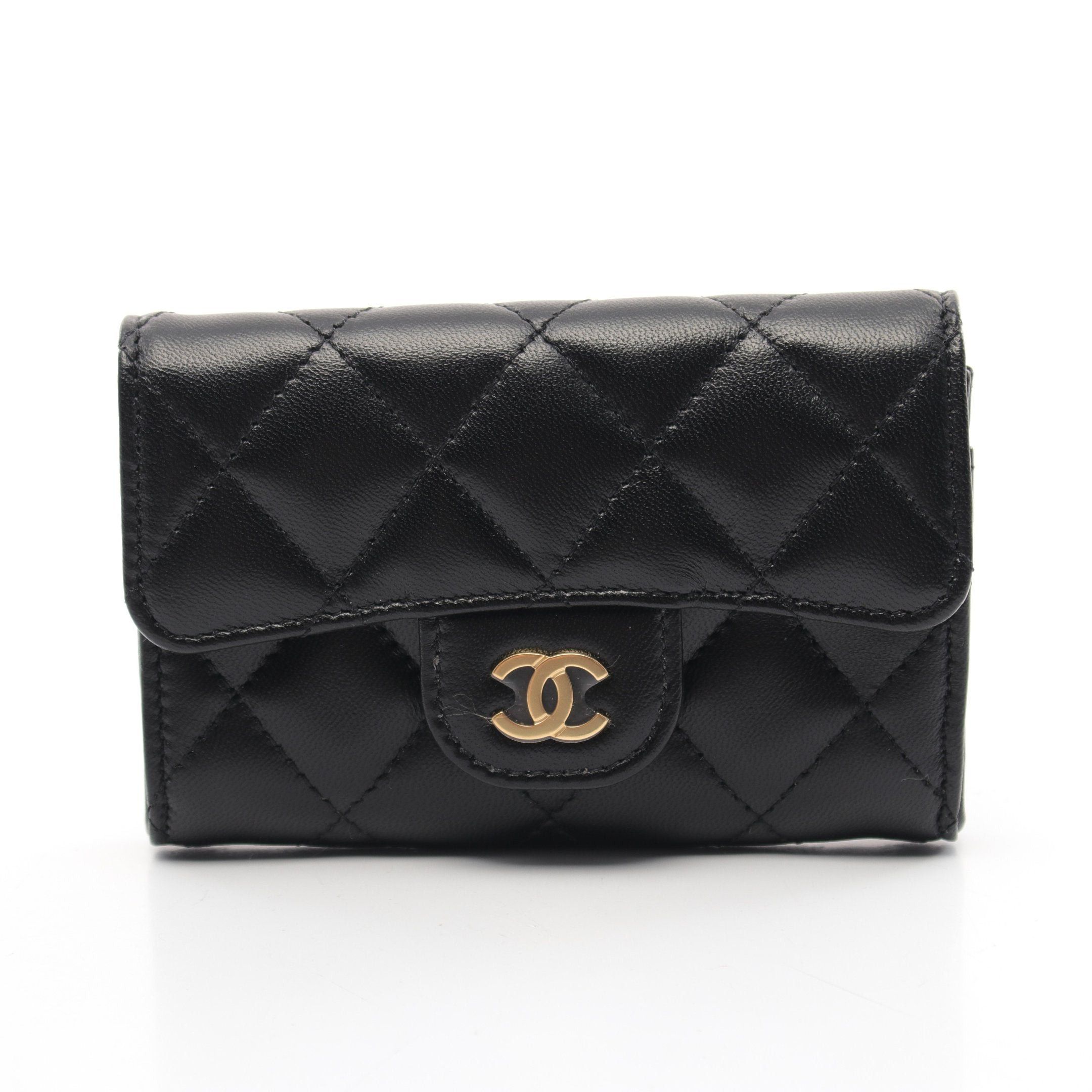 Chanel Chanel Classic Flap Card Case Matelasse Name Holder Lambskin Black Gold Hardware Size ONE SIZE - 1 Thumbnail