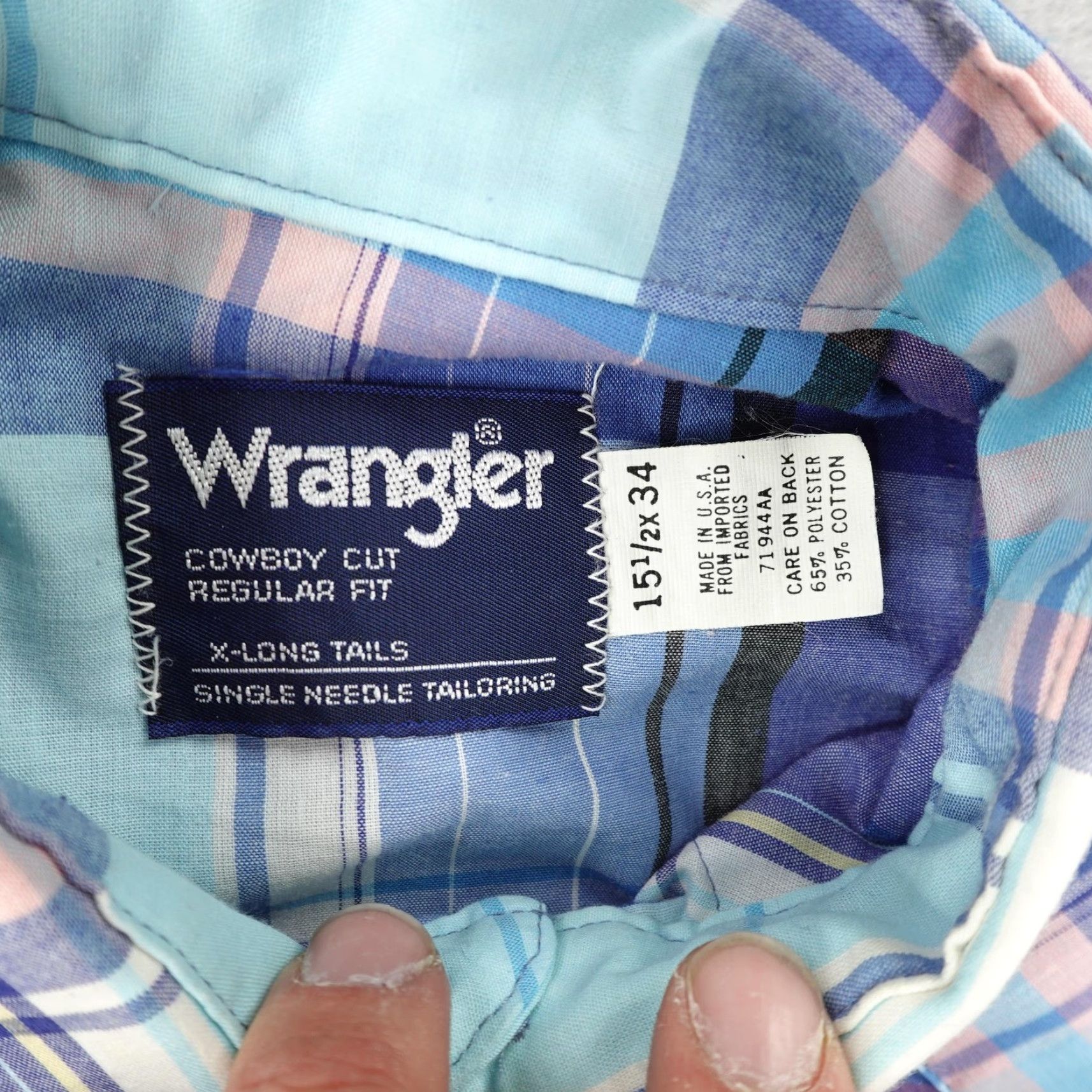 Wrangler VINTAGE Wrangler Shirt M Blue Cowboy Cut Pearl Snap Western X Long Tails Mens Size US M / EU 48-50 / 2 - 7 Thumbnail