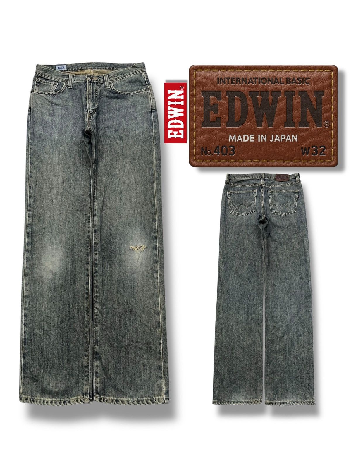 Edwin Vintage Edwin 403 Japan - Faded Wash, Distressed Denim Size US 33 - 1 Thumbnail