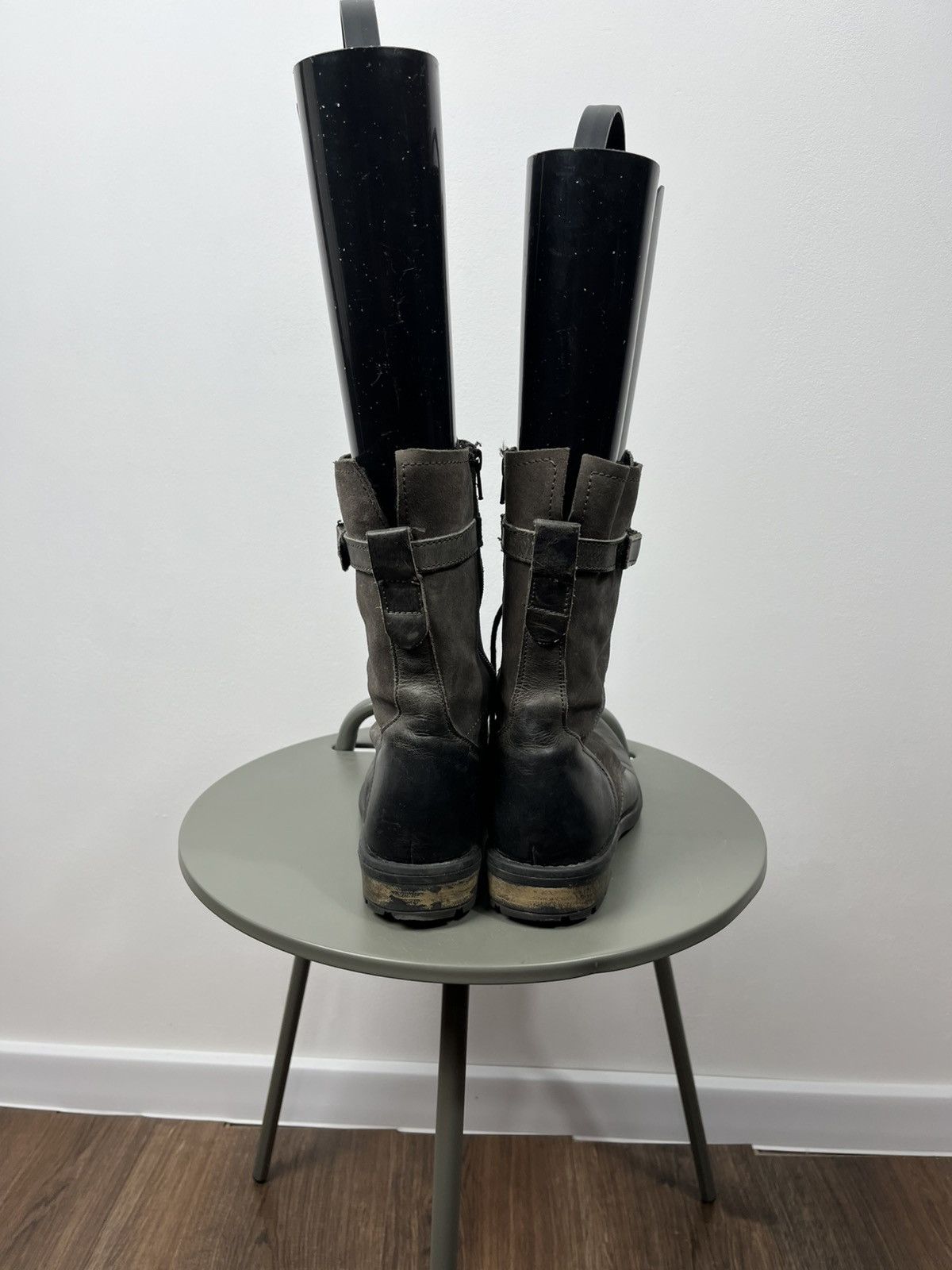 Other Gray Distressed Leather Lace-Up Avant-Garde Boots Size 39 Size US 8.5 / IT 38.5 - 8 Thumbnail