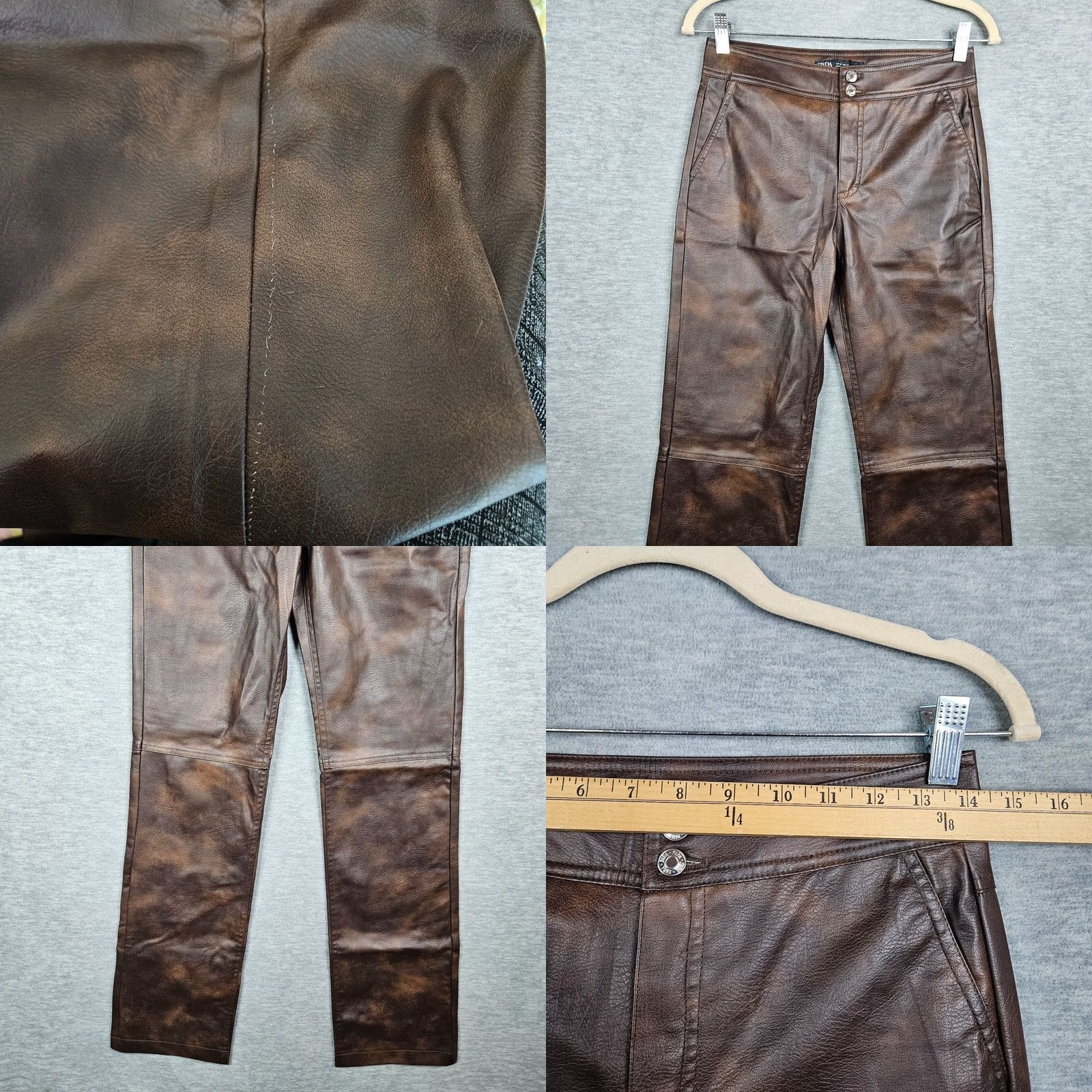 Zara ZARA Women's Brown Vegan Leather High Waisted Straight Leg Trousers XS NEW Size 26" / US 2 / IT 38 - 8 Thumbnail