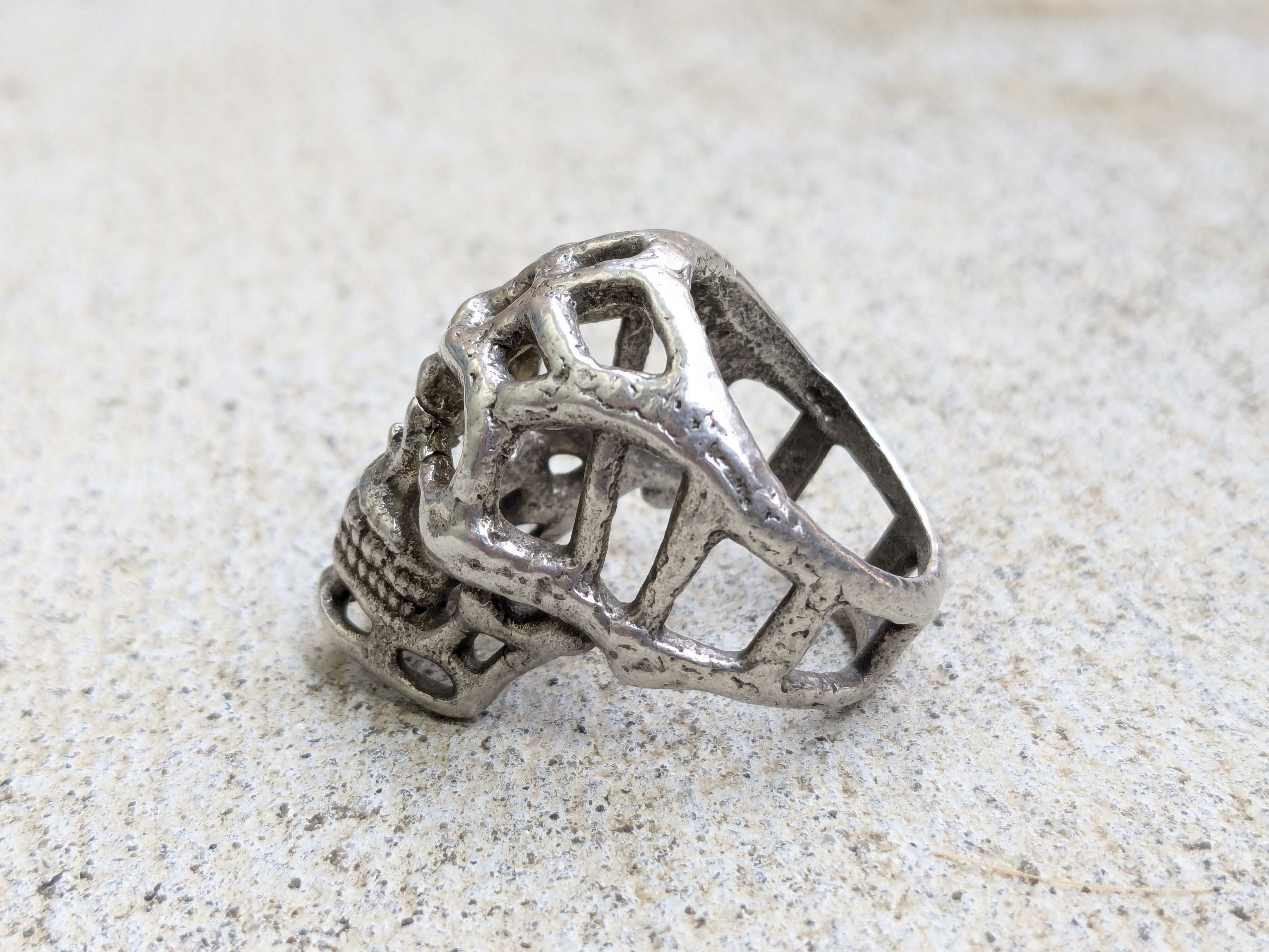 Other Vintage Sterling Silver Skull Ring 11.25 Biker Punk Skeleton Size ONE SIZE - 6 Thumbnail
