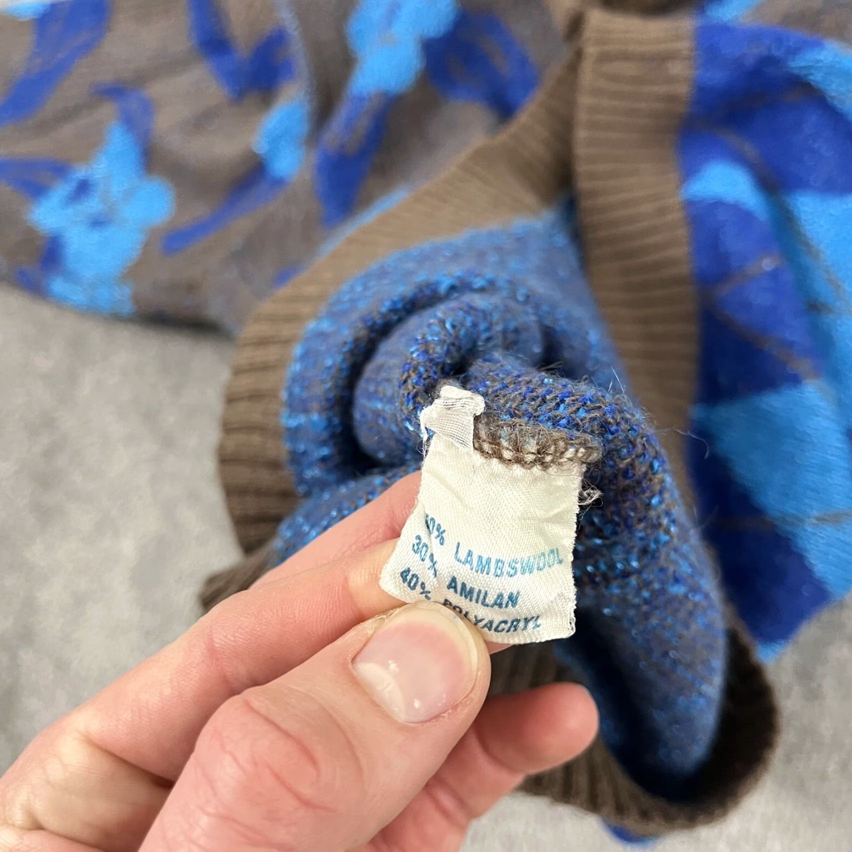 Walls STRICKWAREN de Wall Sweater L/XL Women Brown Blue Floral Argyle Lambswool Jumper Size L / US 10 / IT 46 - 3 Thumbnail