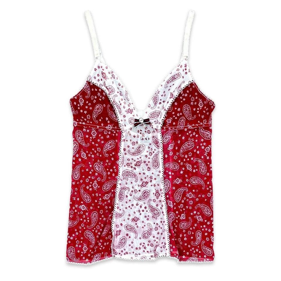 Dolce Gabbana Vintage Y2K D&g Mesh Babydoll Cami Top in Red, Women's (Size Medium)