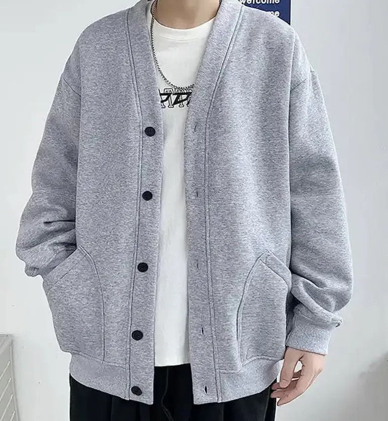 image of Fashion Casual Cardigan Men in Grey (Size 2XL)