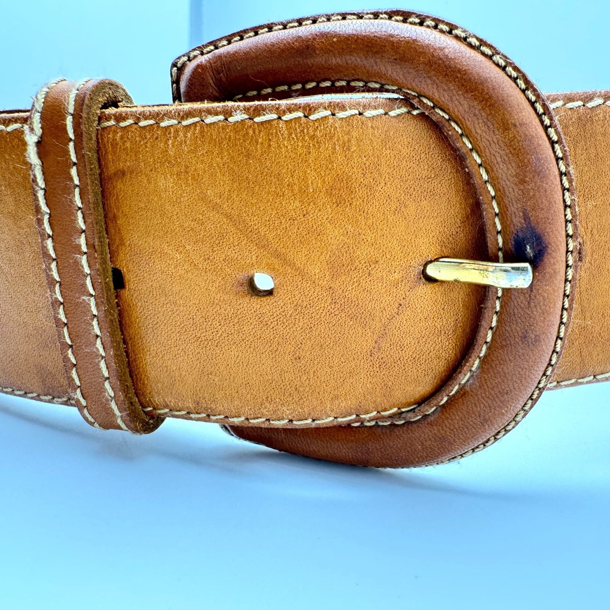 Vintage Leather Tan Camel Brown Belt Spain Womens Vintage Size L Size ONE SIZE - 2 Thumbnail
