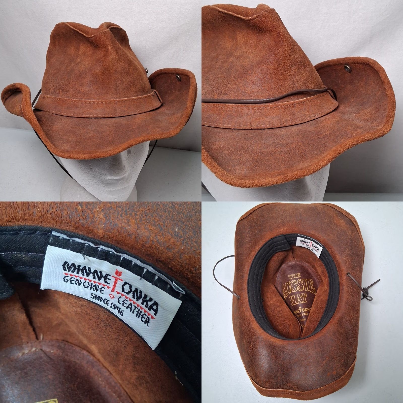 Minnetonka VINTAGE Minnetonka The Aussie Hat Leather Hat Small Brown Men S Brown Leather Strap Snap Western Ranch Boho Outback Australian Cowboy Western Hat - Size ONE SIZE - 11 Thumbnail