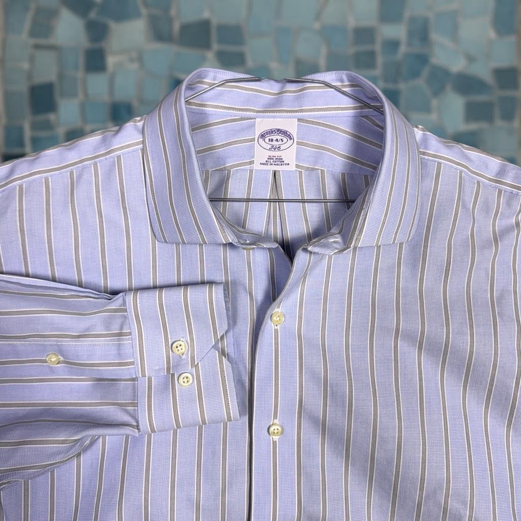 Brooks Brothers Brooks Brothers Shirt Mens 18 - 4/5 Regent 346 Slim Non Iron Dress Notch Collar Blue Size 48R - 1 Thumbnail
