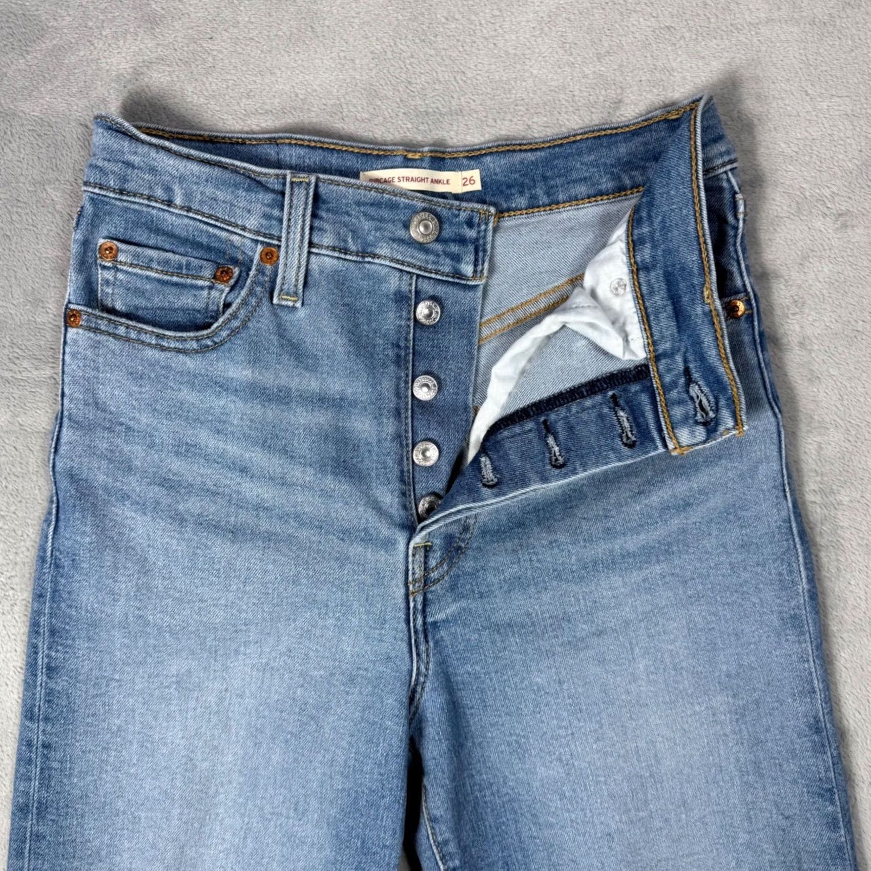 CO Levi Strauss Co Ribcage Straight Ankle Jeans Light Wash Distressed Sz 26 Women Jeans Size 26" / US 2 / IT 38 - 4 Thumbnail