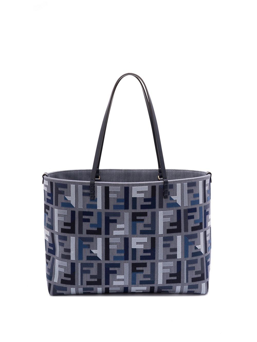 Fendi `roll` Large Denim Tote Bag With `ff` Embroidery, Women's