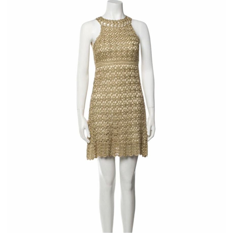 Diane Von Furstenberg Gold Crochet Adie Dress Resort Wear L