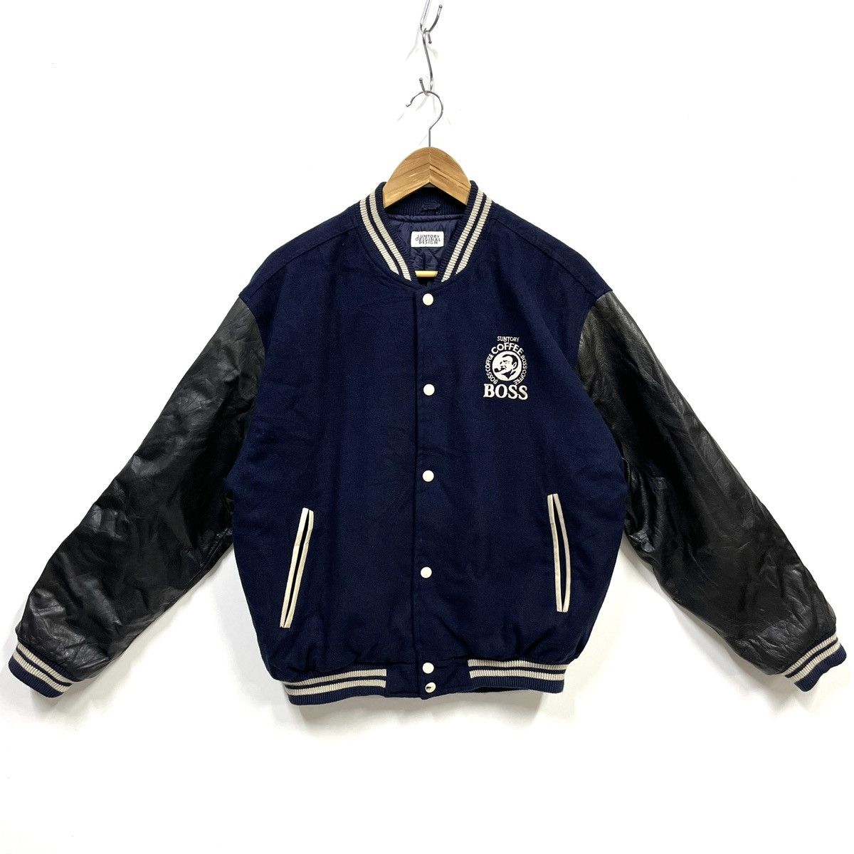 Japanese Brand Suntory BOSS Coffee Varsity Bomber Jacket Leather Sleeves L Size US L / EU 52-54 / 3 - 2 Thumbnail