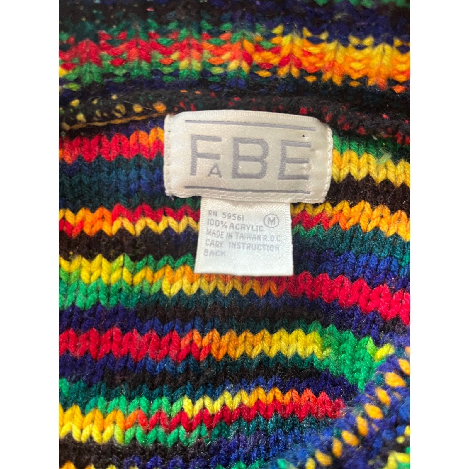 Other Vtg 90s FBE Rainbow Striped Chunky Knit Cardigan Cropped Size M / US 6-8 / IT 42-44 - 5 Thumbnail