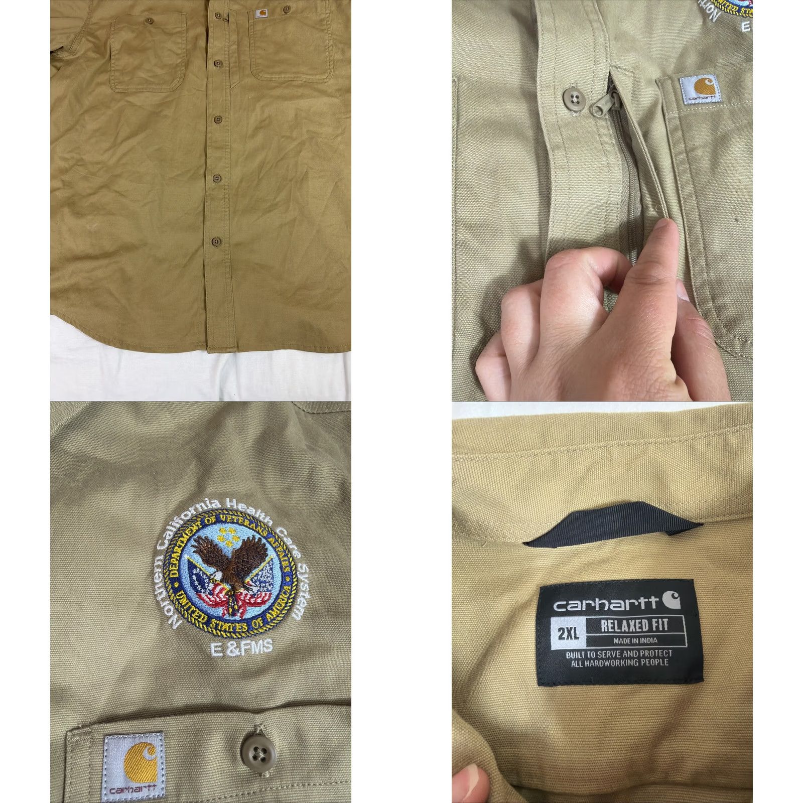 Carhartt Carhartt Shirt Mens XXL Beige Button-Up Embroidered Rugged 106688 Short Sleeve Solid Canvas Pocket Zipper Breathing Easy Care Size US XXL / EU 58 / 5 - 8 Thumbnail
