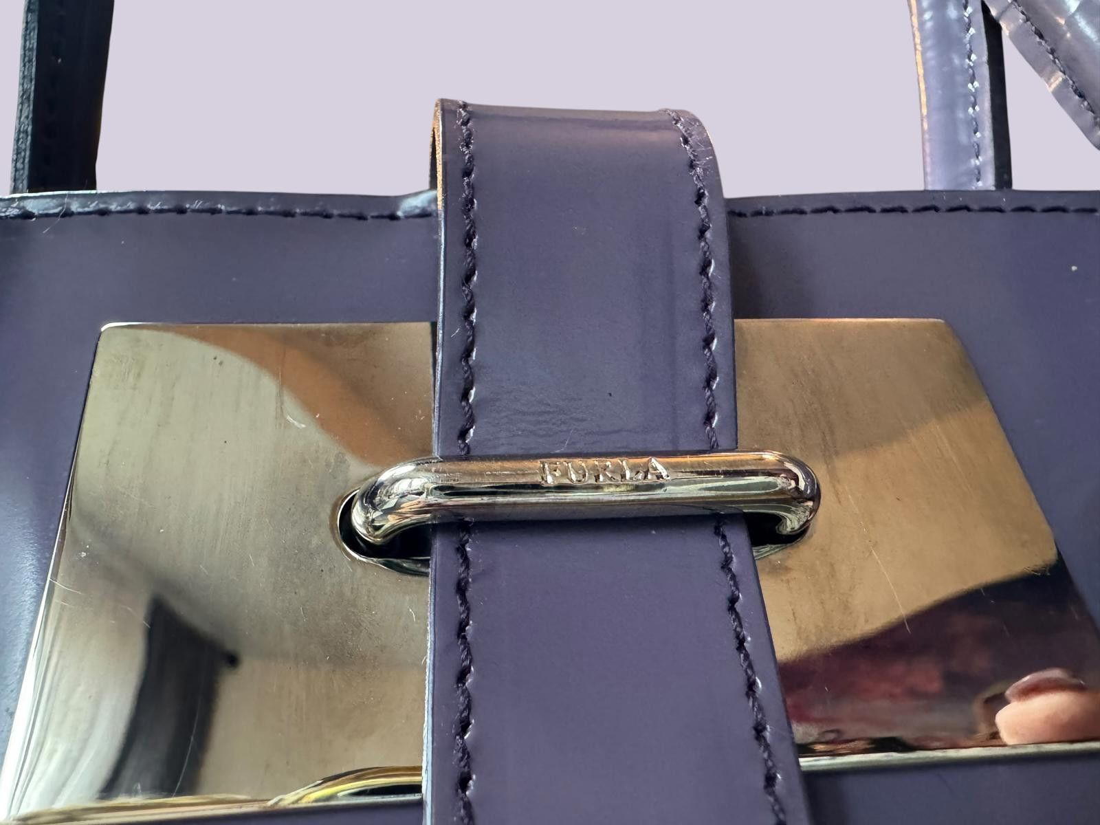 Furla Furla Purple Leather Structured Tote Satchel Bag Size ONE SIZE - 4 Thumbnail
