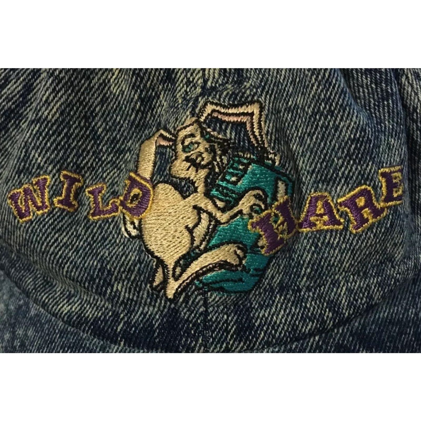 Vintage VINTAGE 90s Wild Hare Hat Denim Blue Adjustable Baseball Cap Mens Grunge Bar Skate Drunk Rabbit Faded Strapback Shirt Hat? Size US 35 - 2 Thumbnail