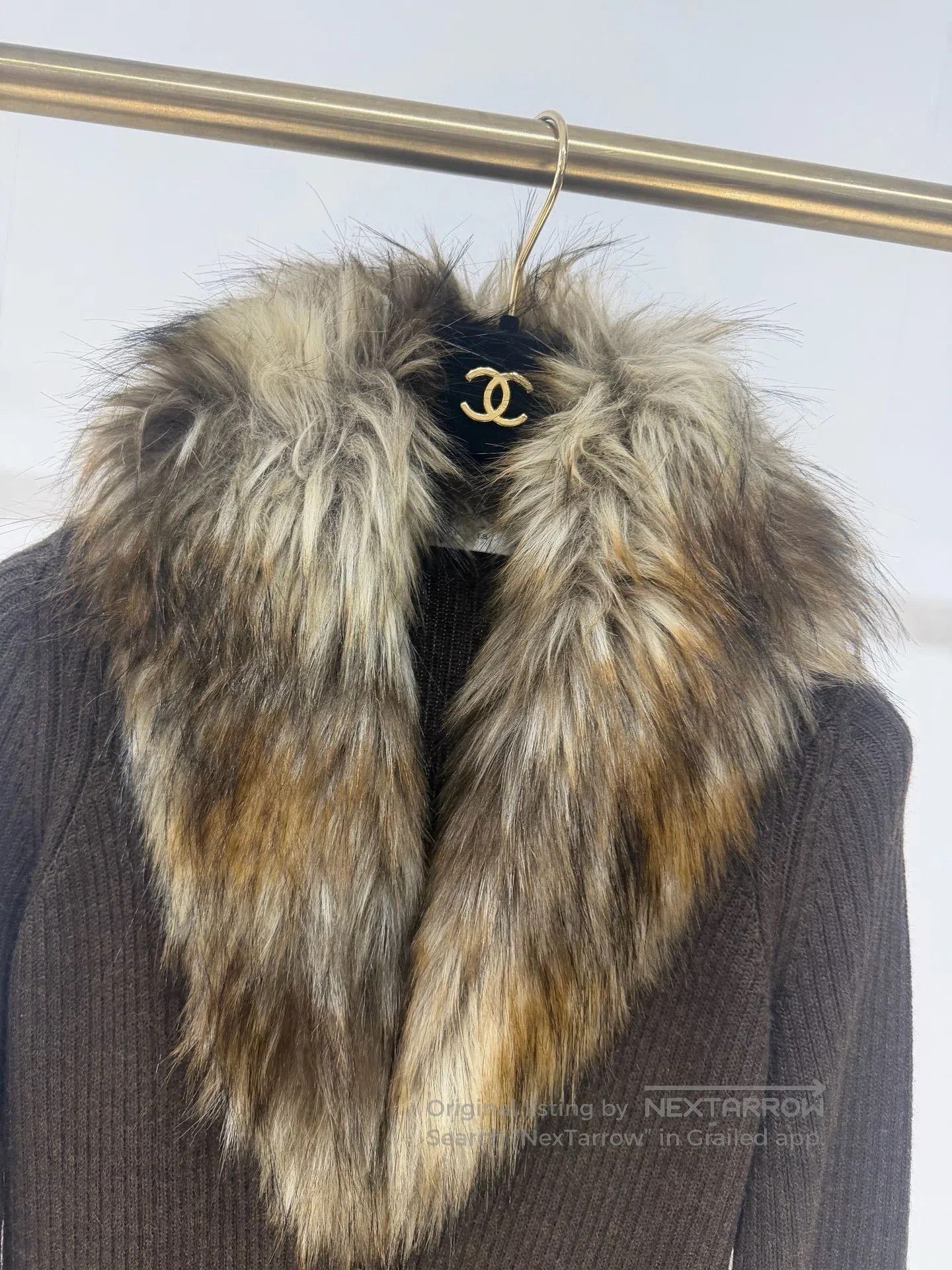 Saint Laurent Paris Saint Laurent Brown Fur Collar Wool Dress. Size S / US 4 / IT 40 - 3 Thumbnail