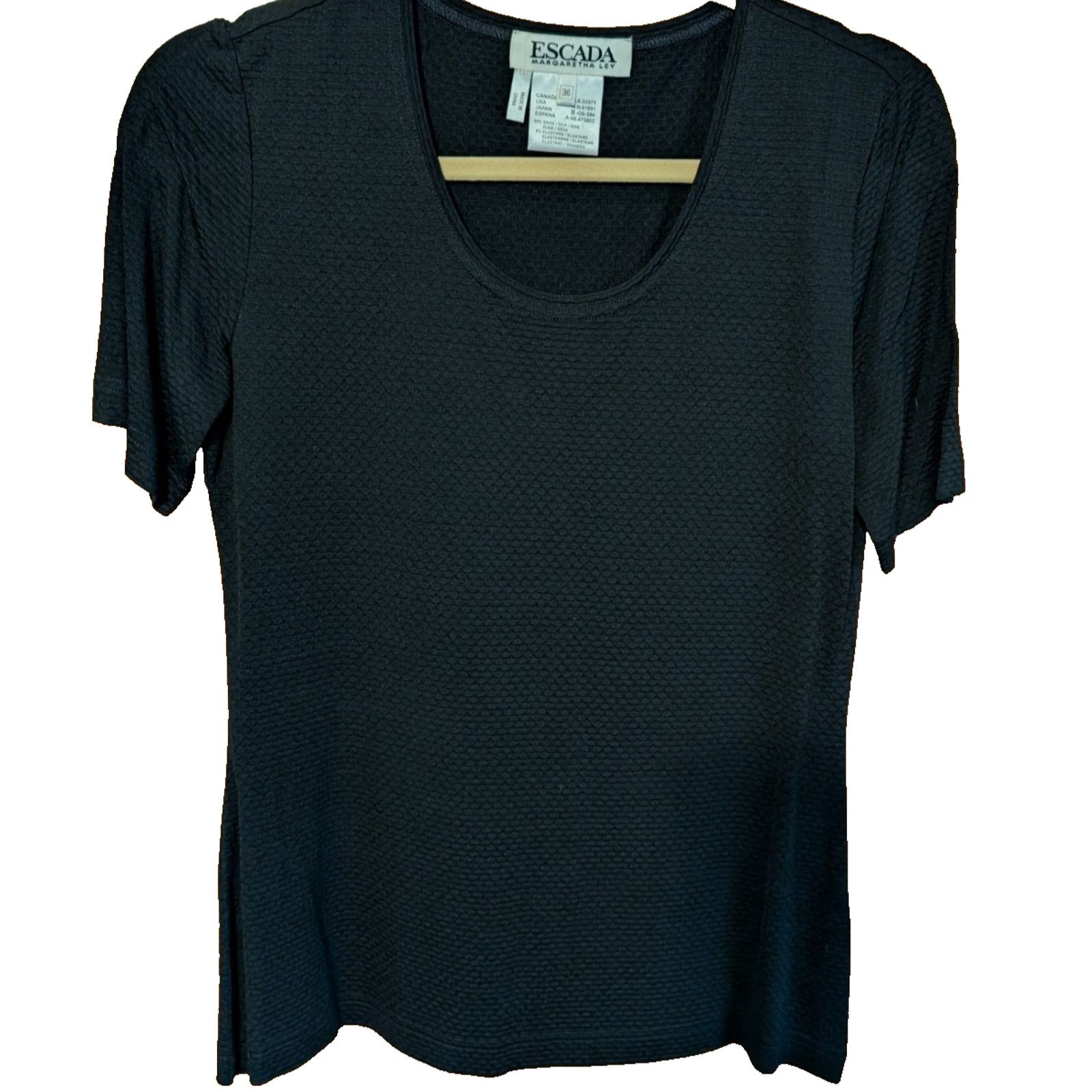 Escada Escada Margaretha Ley Black Silk Scoop Neck Top S/S EU 36 Size S / US 4 / IT 40 - 1 Thumbnail