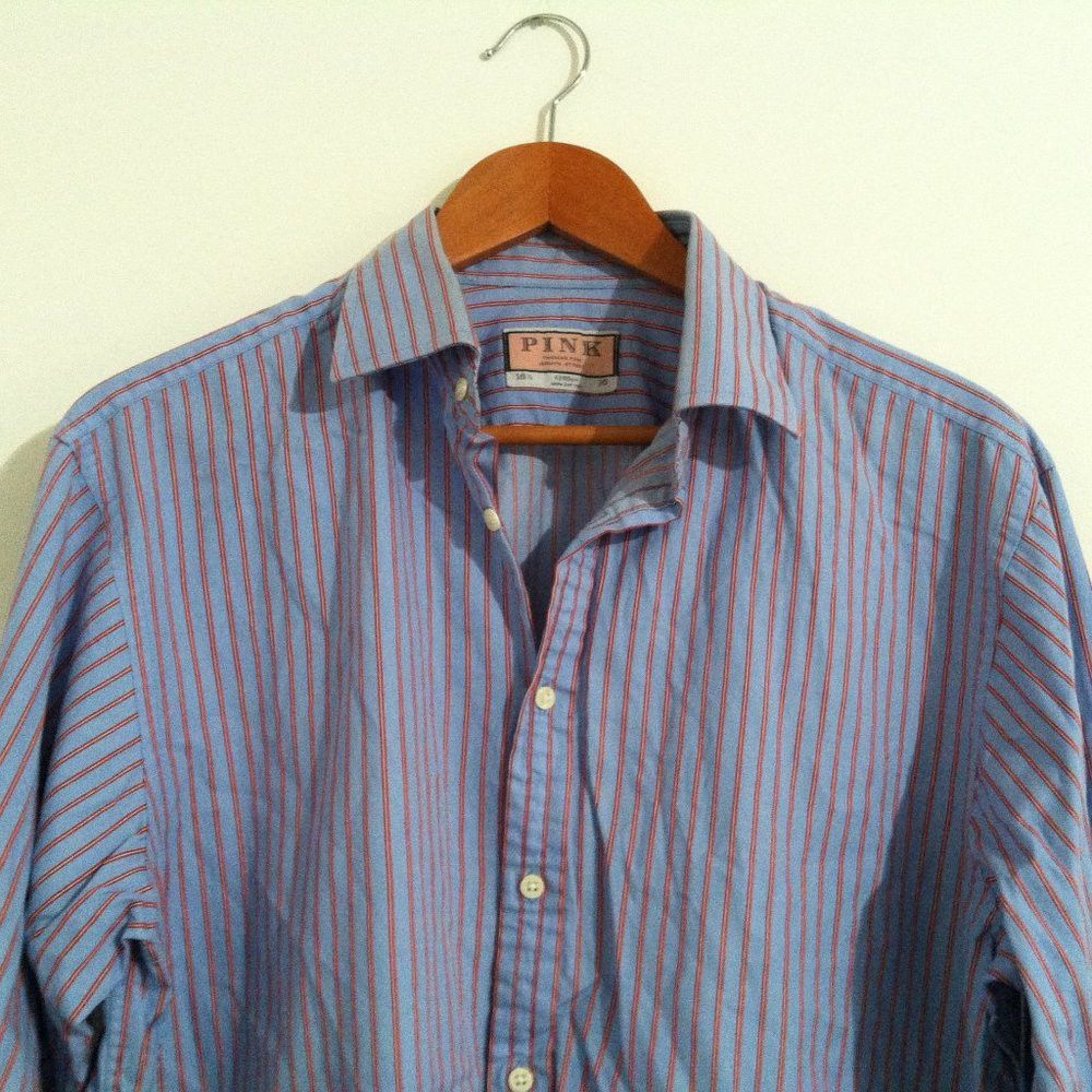 Thomas Pink THOMAS PINK MENS BLUE COTTON DRESS SHIRT SIZE: 16.5/35 Size US L / EU 52-54 / 3 - 2 Thumbnail