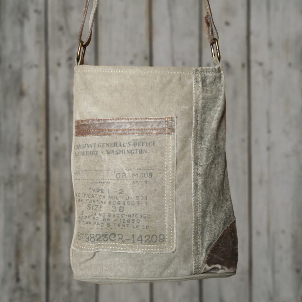 Vintage MONA B Upcycled Canvas & Leather Adjustable Strap Shoulder or Crossbody Bag Women Brown Canvas, Leather Exterior Crossbody Bag Size ONE SIZE - 1 Thumbnail