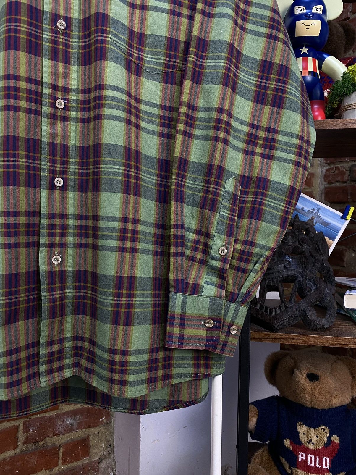 Lacoste × Vintage Vintage Men's Lacoste Chemise Plaid Green Long Sleeve Shirt Size US XL / EU 56 / 4 - 4 Thumbnail