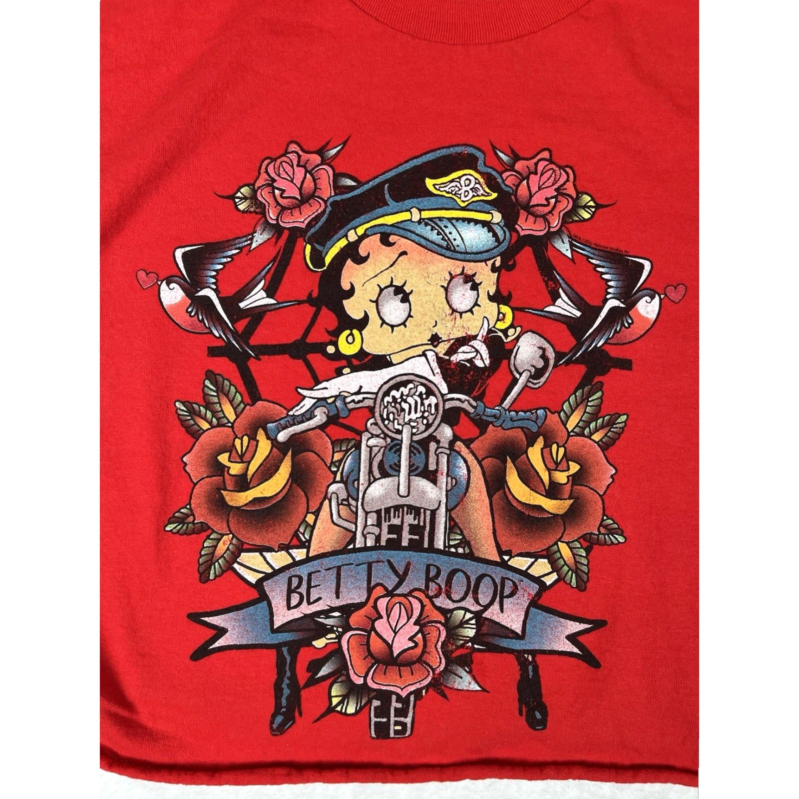 Vintage Betty Boop Crop Top T-Shirt Women's L Red Biker Retro Y2K 90s Cropped Shirt Size L / US 10 / IT 46 - 2 Thumbnail