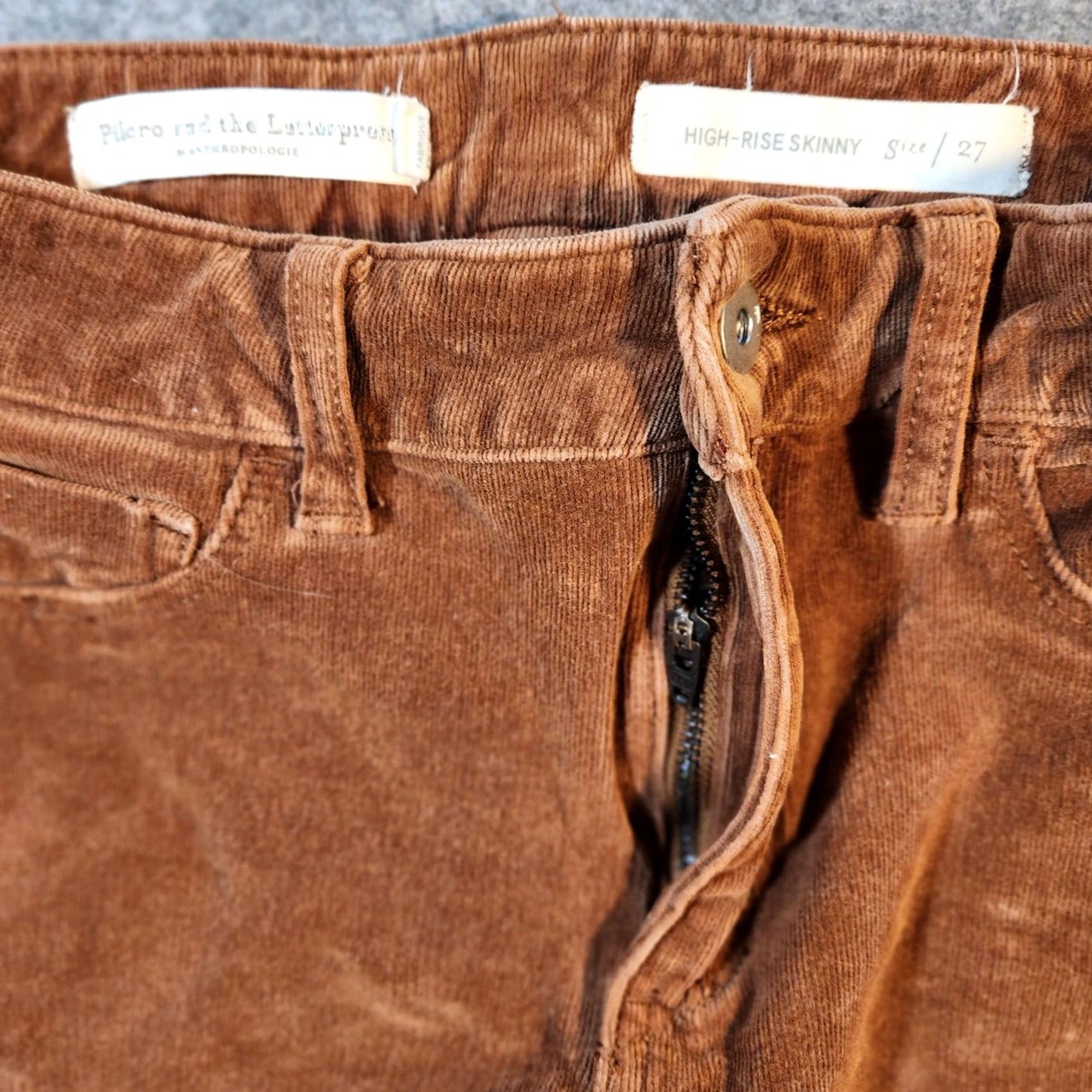 Vintage Pilcro Anthropologie Corduroy Pants Womens 27 Brown High Rise Skinny Stretch Pants Casual 90s? Size 27" / US 4 / IT 40 - 2 Thumbnail