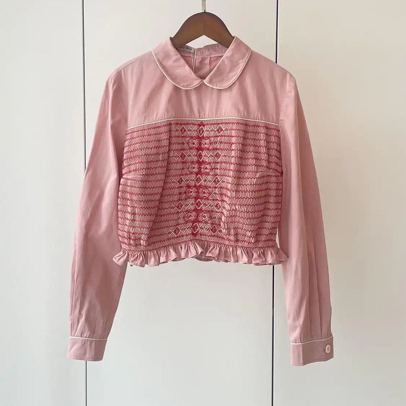 Miu Miu Miu Miu Pink Cotton Embroidered Crop Top 0089 Size M / US 6-8 / IT 42-44 - 1 Thumbnail