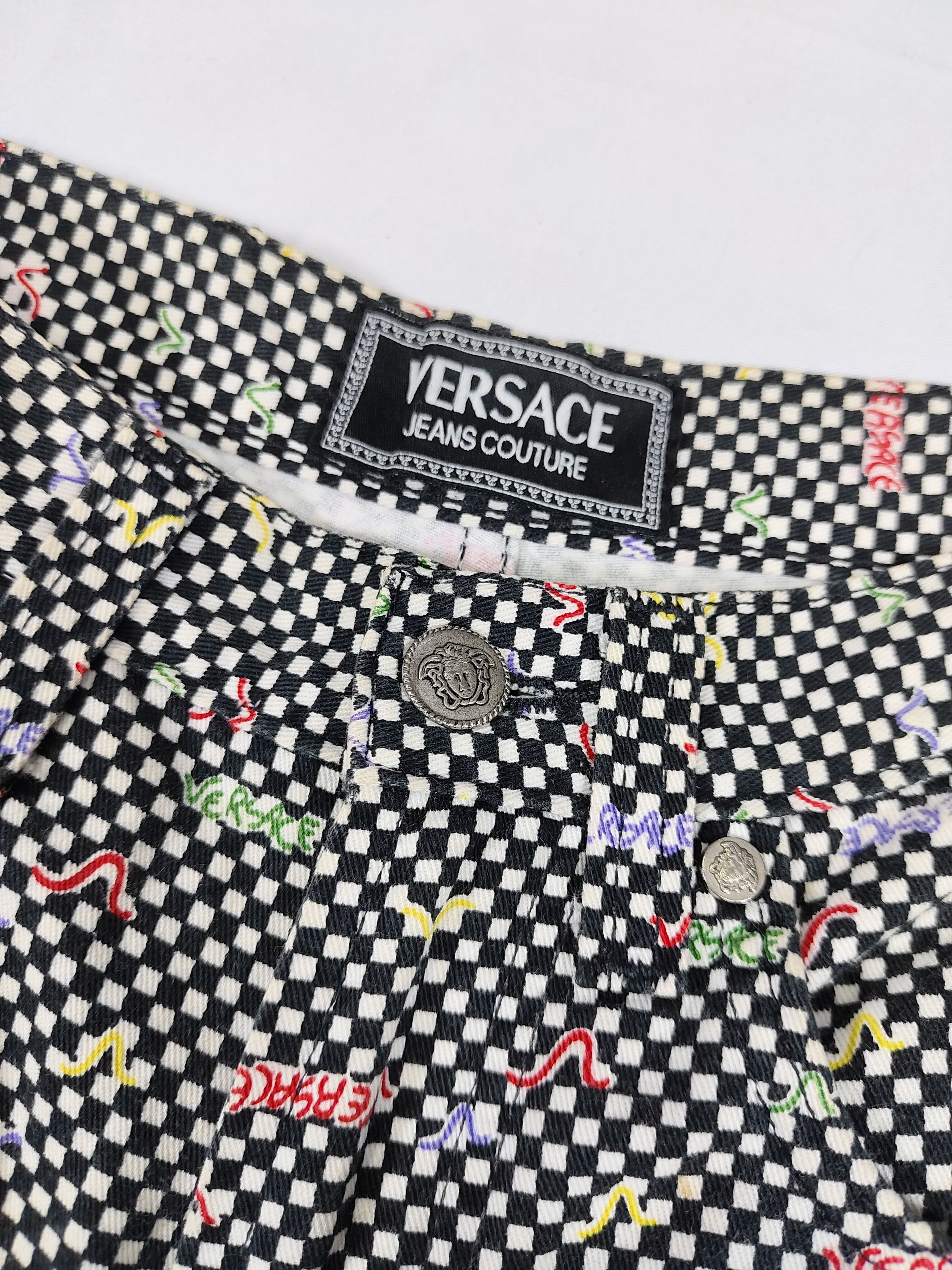 Versace Jeans Couture 00s Versace JC- Archive Checkerboard Multicolor Script Pants Size 28" / US 6 / IT 42 - 7 Thumbnail