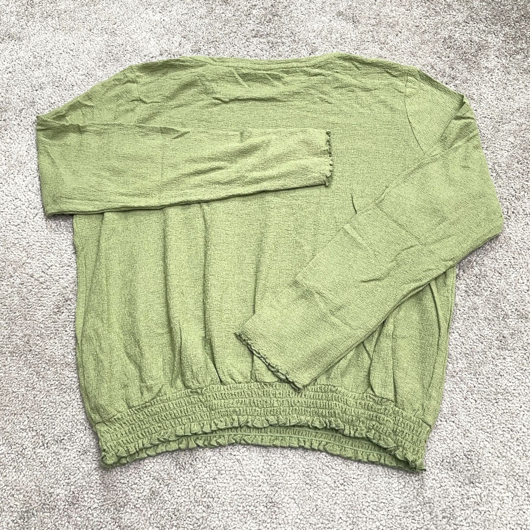 Vintage Time And Tru Blouse Shirt Womens Large Green Knit Crew Neck Long Sleeve Smocked Hem Casual Stretch Autumn Spring Summer Regular Mens? Size L / US 10 / IT 46 - 2 Thumbnail