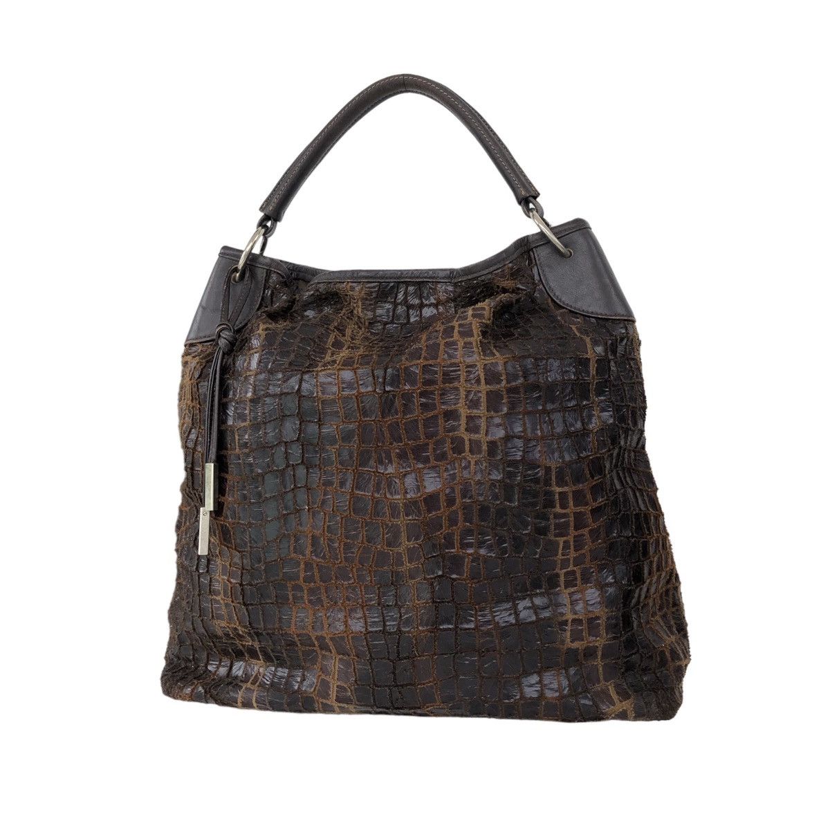 Japanese Brand 4-Session Crocodile Pattern Leather BrownTote Bag Made in 🇯🇵 Size ONE SIZE - 2 Thumbnail