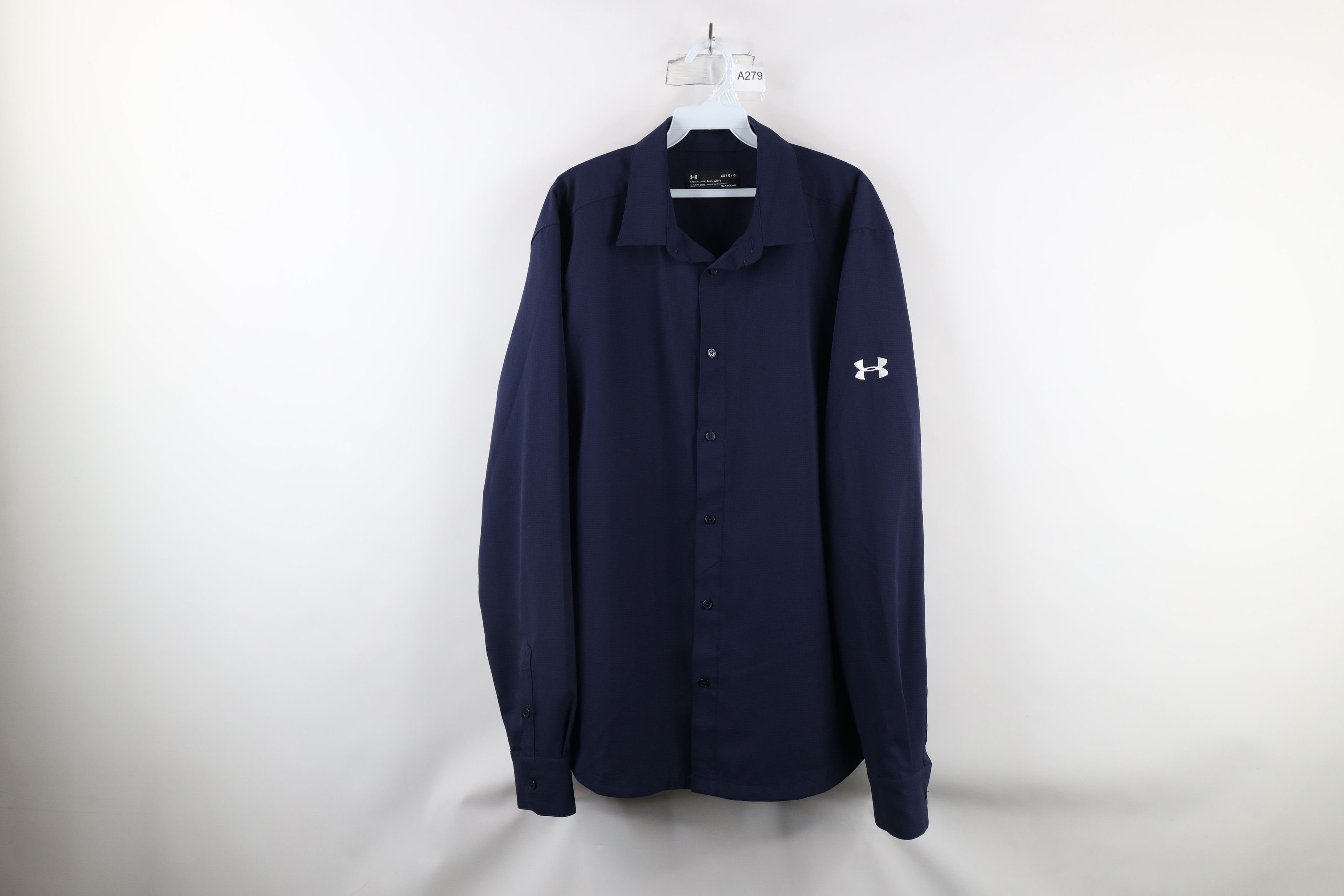 Under Armour × Vintage Under Armour Loose Fit Knit Collared Button Shirt Navy Blue Size US L / EU 52-54 / 3 - 1 Thumbnail