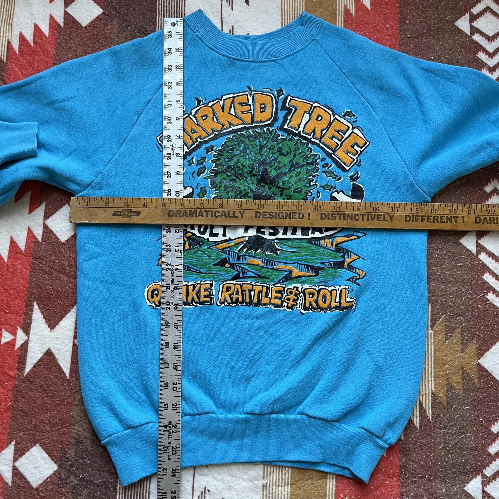 Fruit Of The Loom × Vintage Vintage 80s Turquoise Marked Tree Festival Nature Sweatshirt Size US M / EU 48-50 / 2 - 3 Thumbnail