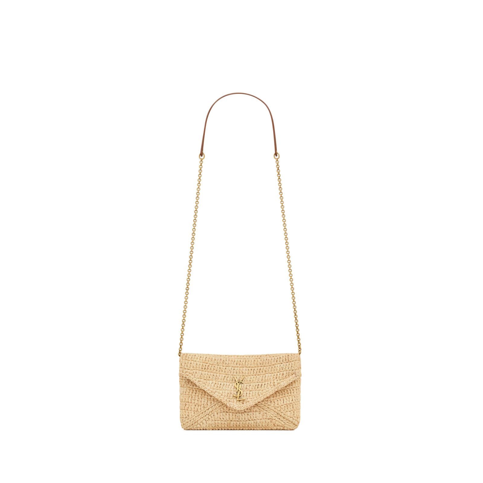 Saint Laurent Paris SAINT LAURENT Cassandre Envelope $1550 Natural/Brick Raffia Size ONE SIZE - 1 Thumbnail