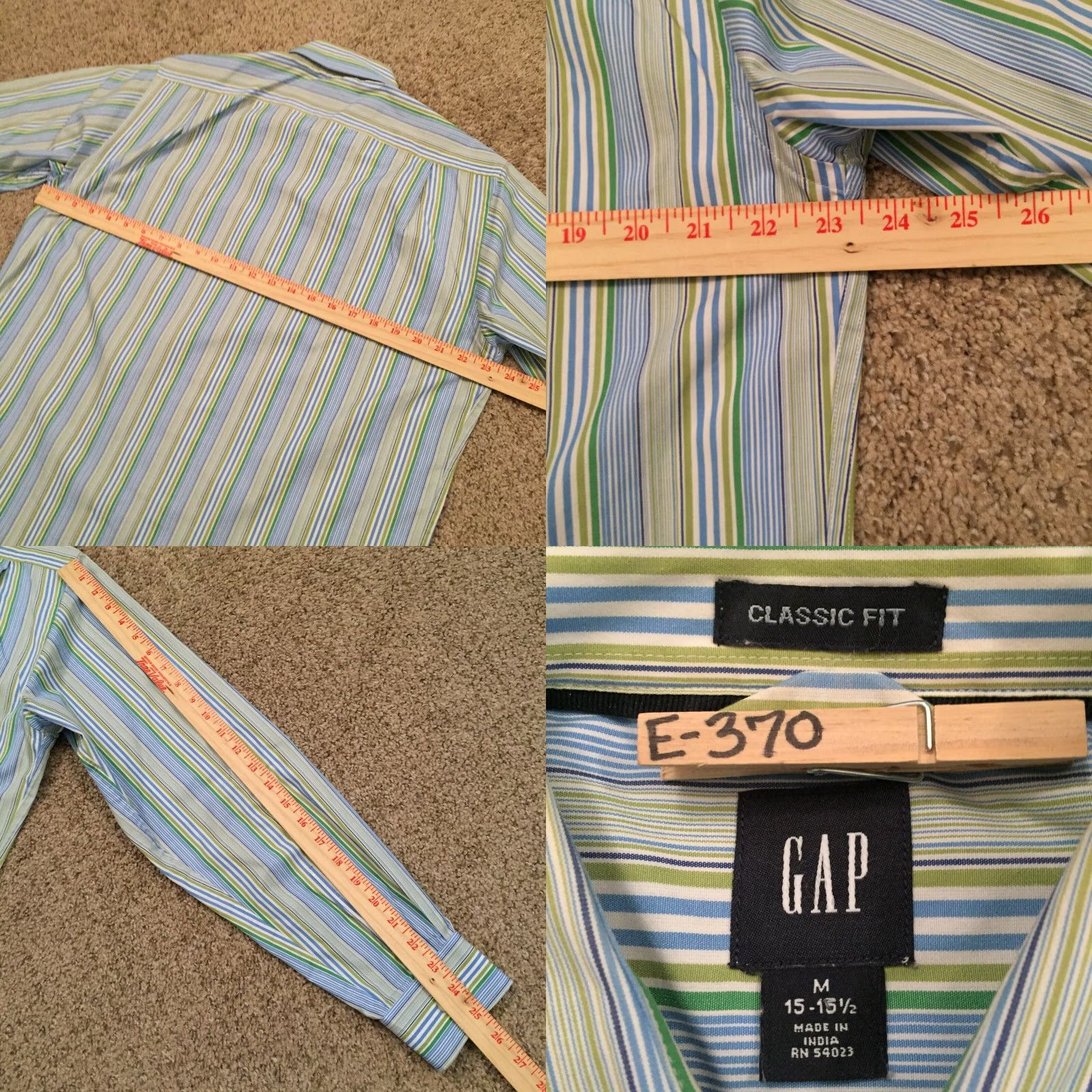 Gap Gap Button-Up Shirt Men M Blue Green Striped Long Sleeve Collared Nylon? (note: incorrect) Size US M / EU 48-50 / 2 - 8 Thumbnail