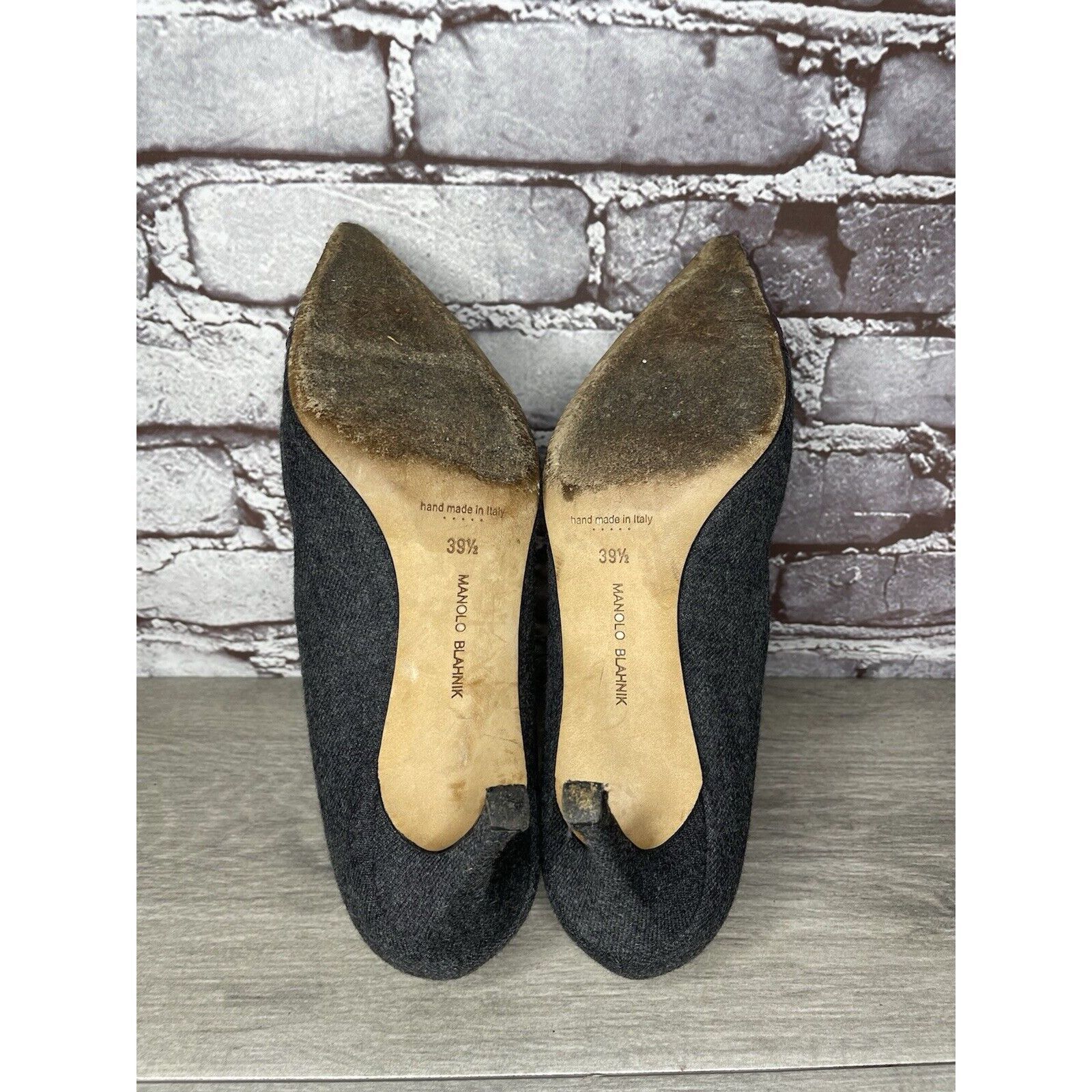 Manolo Blahnik Manolo Blahnik Grey Wool Fabric Burgundy Pointed Toe Heels W Size US 9 / IT 39 - 14 Thumbnail