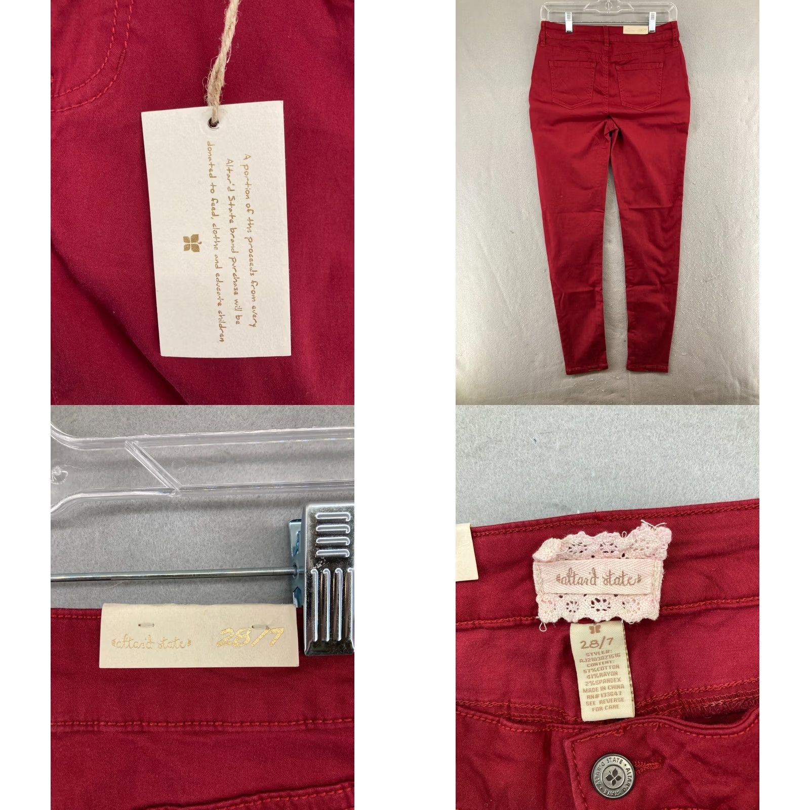 Vintage Altar'd State Pants Women's 28 Red Straight Leg NWT Denim 28in Inseam Size 28" / US 6 / IT 42 - 8 Thumbnail